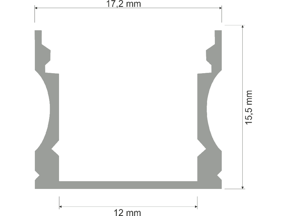 Profilo in Alluminio per Strip LED (Max l: 12,5mm) ** VERNICIATO BIANCO ** 2000 x 17,2 x 14,4mm