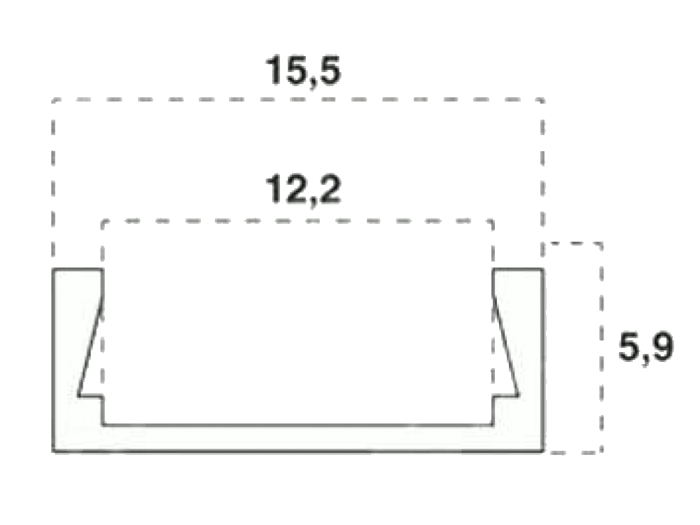 Profilo in Alluminio per Strip LED (Max l: 12,2mm) Copertura Satinata 2000 x 15.55 x 5.9mm