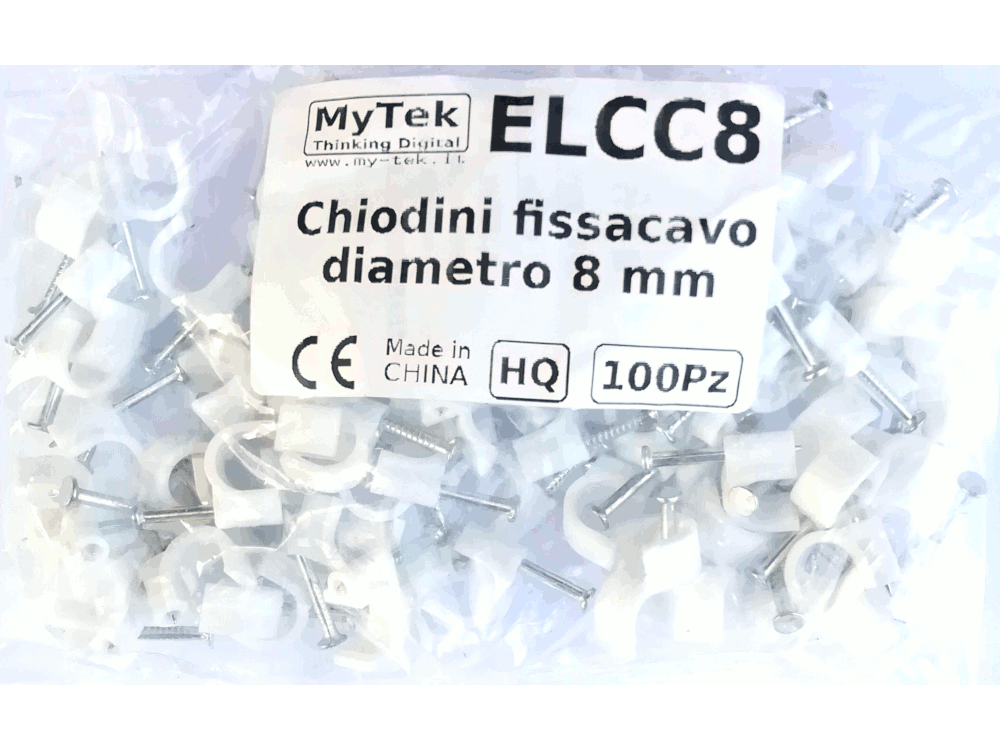 Chiodini fissacavo bianco in acciaio (0.55% di carbonio) per cavi con diametro max 8mm -  Confezione 100Pz