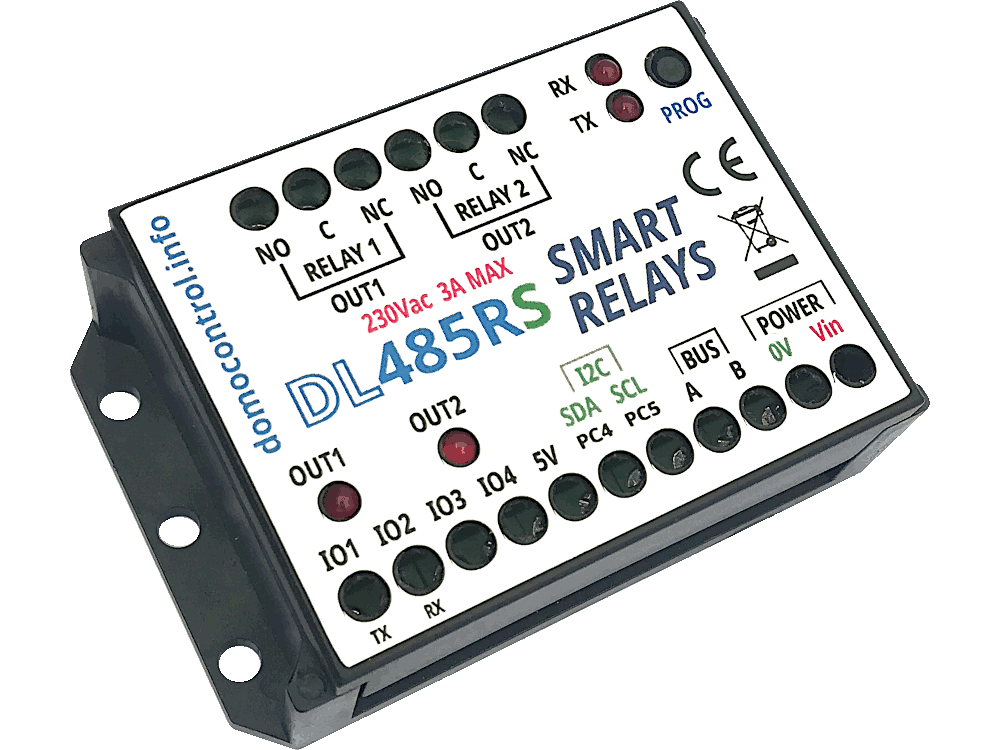 DL485RS - Smart Relè a 2 uscite deviatore indipendenti configurabili: Passo passo - Timer - Lampeggiante