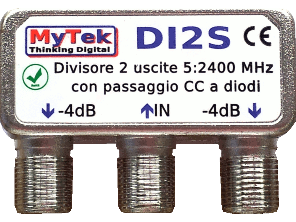 Divisore 2 uscite 5:2400MHz -4dB small - Passaggio CC direzionale con diodi su tutte le uscite