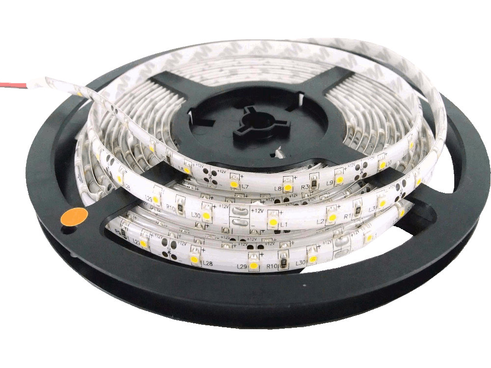 Striscia LED 3000K - 3528 - 24V 4.3W/m - IP65 - 60LED/m - 7 Lumen/LED - Adesivo 3M - Waterproof - Bianco Caldo