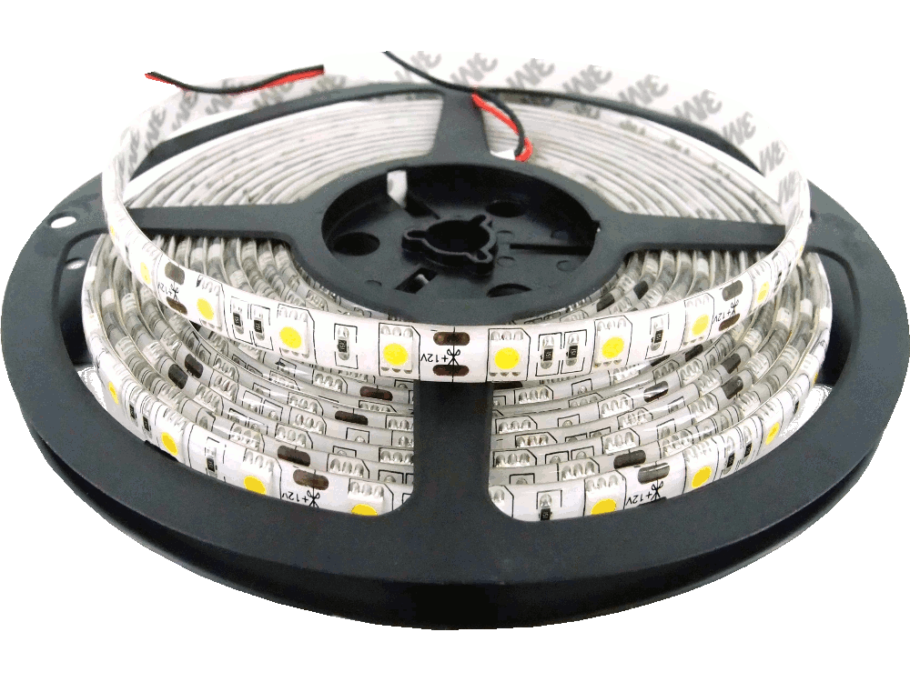 Striscia LED 3000K - 5050 - 24V 14.4W/m - IP65 - 60LED/m - 18 Lumen/LED - Adesivo 3M Waterproof - Bianco Caldo