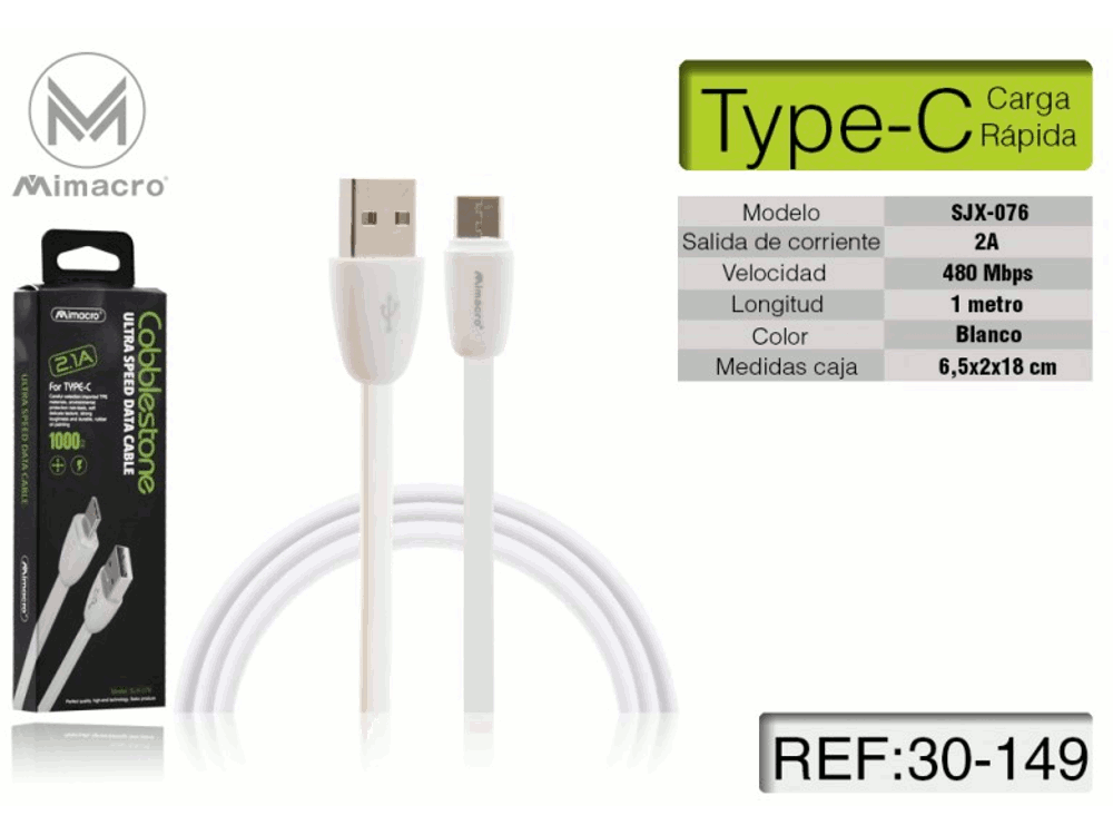 Cavo alimentazione USB Type C - Alta corrente - Lunghezza 1 metro - Bianco