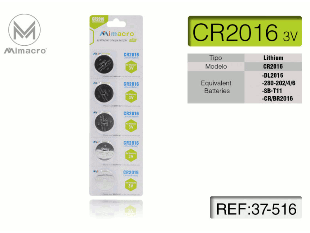 Blister batterie LITIO CR2016 3V 5Pz/blister