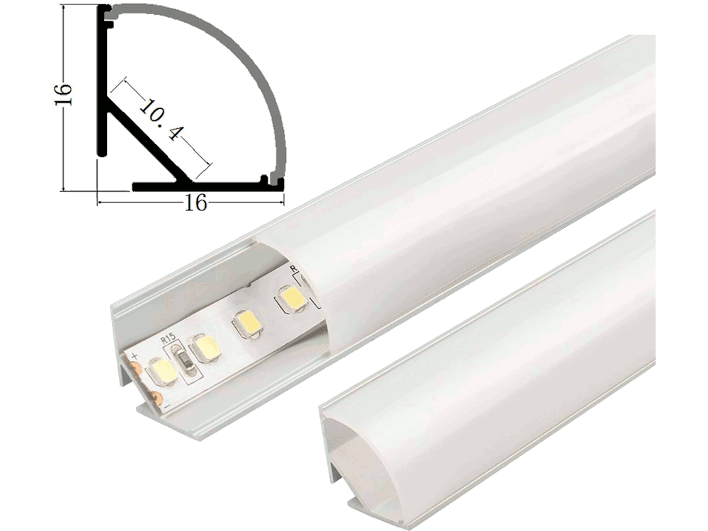 Profilo in Alluminio Angolare per Strip LED (Max l: 10,5mm) Copertura Satinata 2000 x 15,8 x 15,8mm