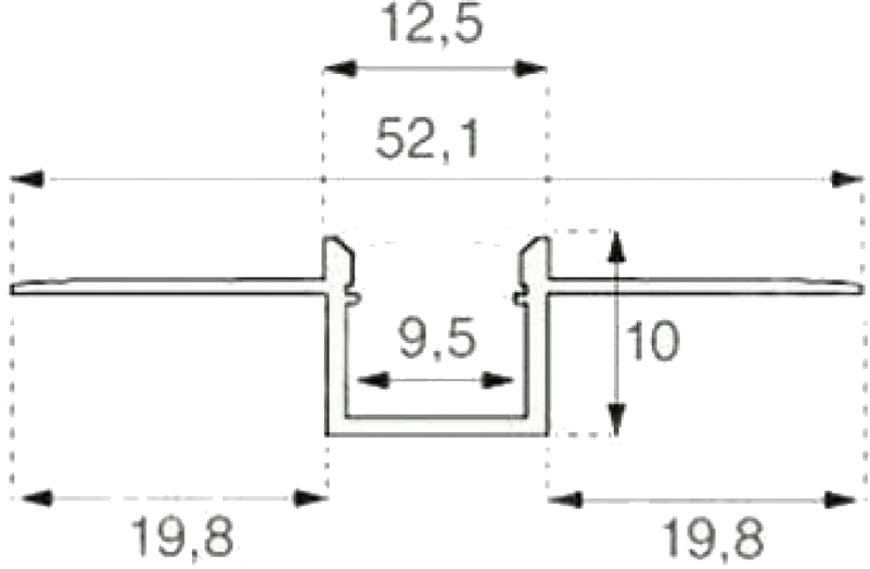 Profilo in Alluminio ad Incasso in Cartongesso per Strip LED (Max l: 9,5mm) Copertura Satinata 2000 x 52,1mm