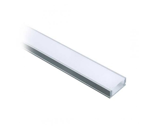 Profilo in Alluminio per Strip LED (Max l: 12,4mm) Copertura Satinata 2000 x 17,4 x 7mm