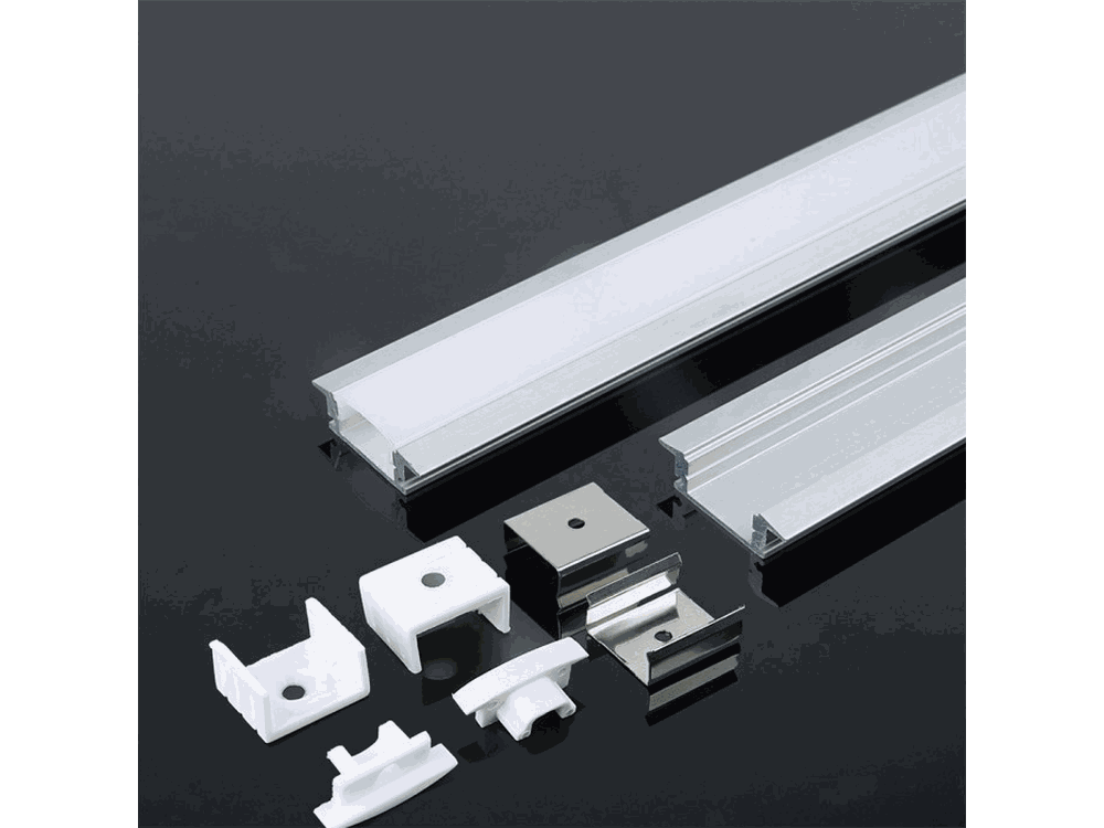 Profilo in Alluminio per Strip LED a Incasso in Cartongesso (Max l: 12,4mm) Colore Bianco 2000 x 17,4 x 7mm