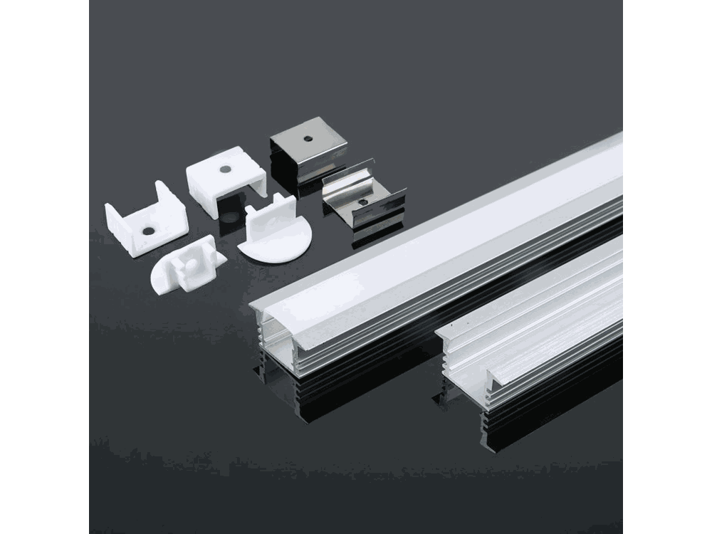 Profilo in Alluminio per Strip LED a Incasso per Cartongesso (Max l: 12,5mm) Copertura Satinata 2000 x 24,5 x 12,2mm