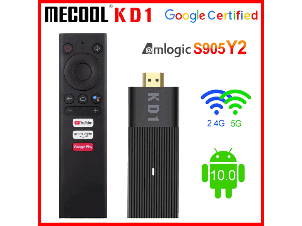 Android KD1 Mediabox TV CERTIFICATO GOOGLE - CHROMECAST INTEGRATO - Android 10