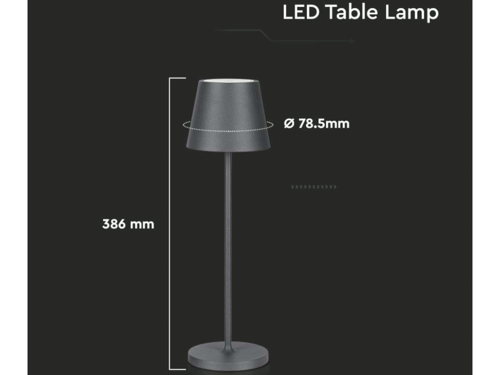 Led 2W Table Lamp(4400Ma Battery) 3000K Ip54 Grey Body